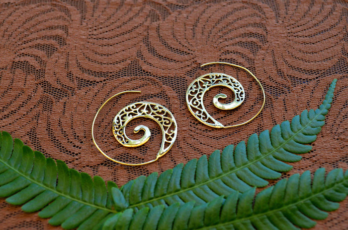 Spiral Wave - Brass Earrings