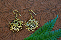 Lotus Heart Brass Earrings