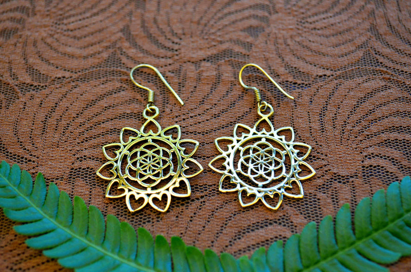 Lotus Heart Brass Earrings
