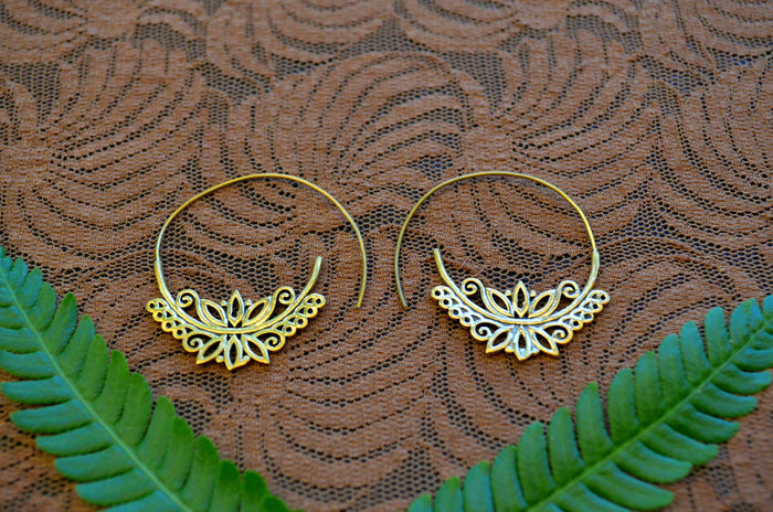Lotus Brass Spiral Earrings