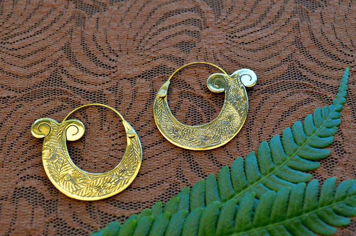 Handcarved Mermaid Tail Brass Earrings
