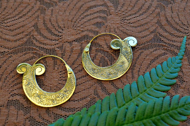 Handcarved Mermaid Tail Brass Earrings