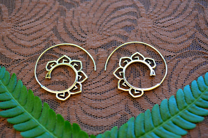 Lotus Spirals - Brass Earrings
