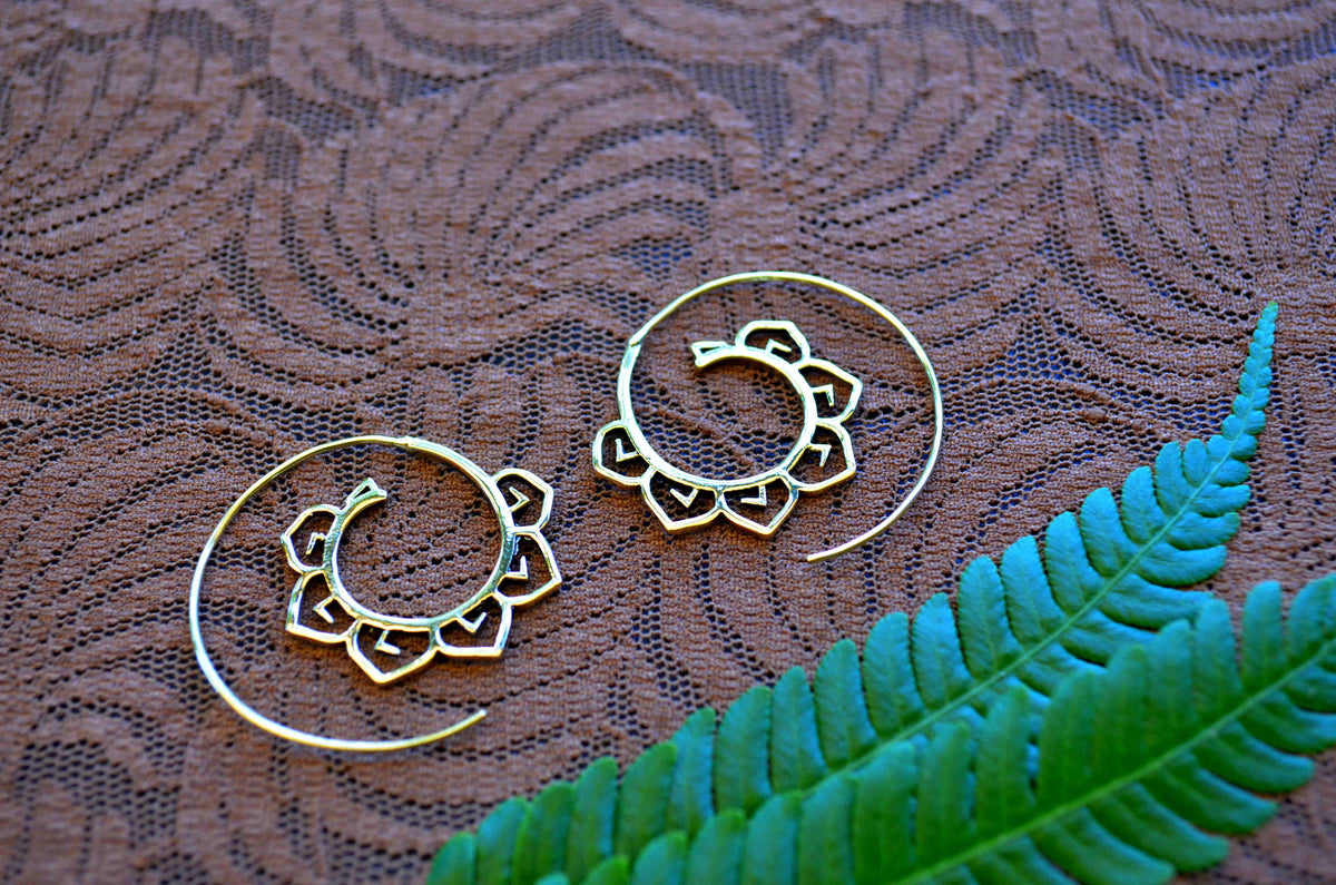 Lotus Spirals - Brass Earrings