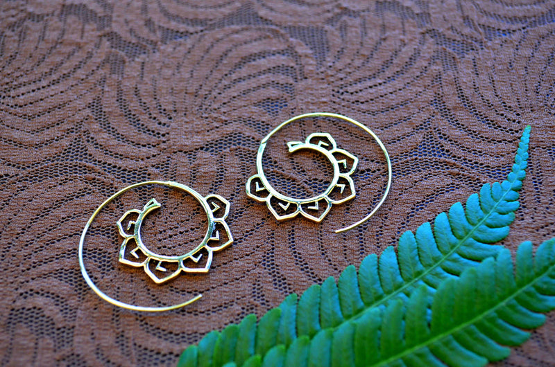 Lotus Spirals - Brass Earrings