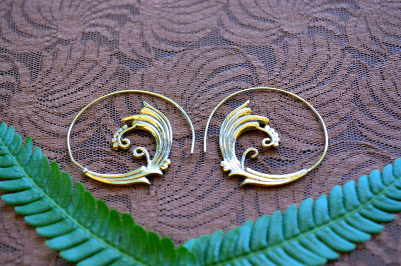 Large Corolla Spiral Brass Earrings