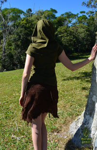Wanderer Short Sleeved Top - Cowl Neck Hoodie