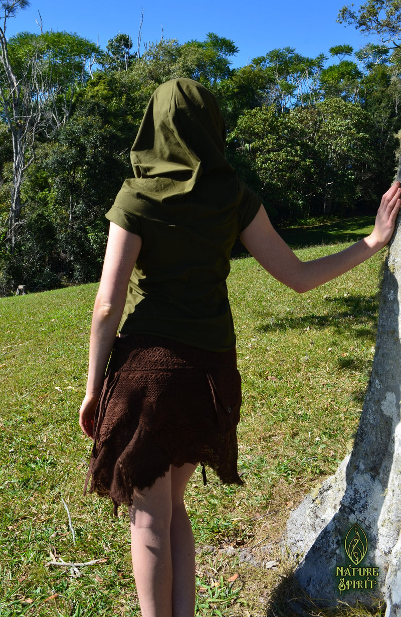 Wanderer Short Sleeved Top - Cowl Neck Hoodie