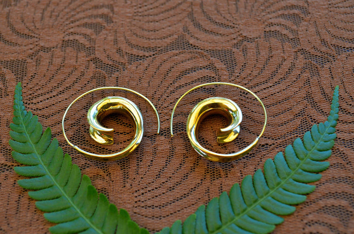 Tribal Spiral Brass Earrings