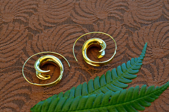 Tribal Spiral Brass Earrings