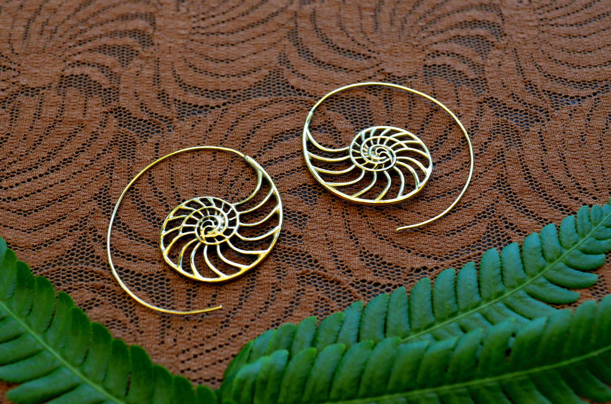 Seashell Spiral Brass Earrings