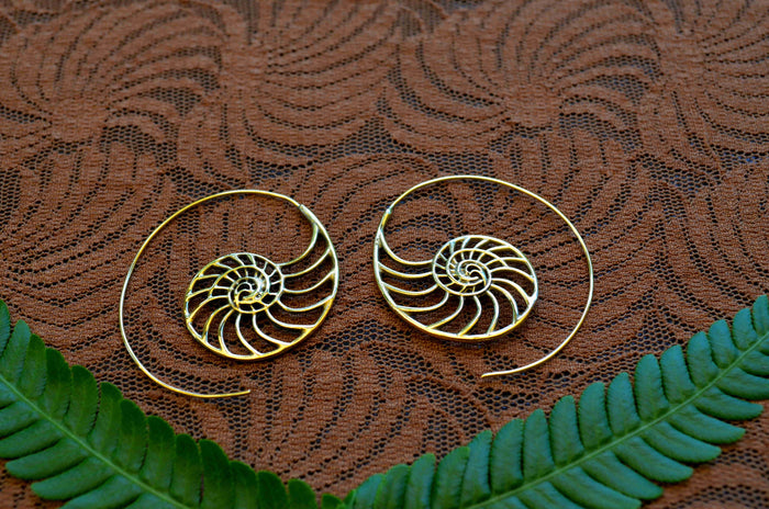Seashell Spiral Brass Earrings