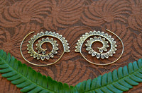 Spiral Leaf Design Brass Earrings