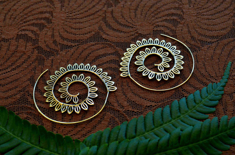 Spiral Leaf Design Brass Earrings