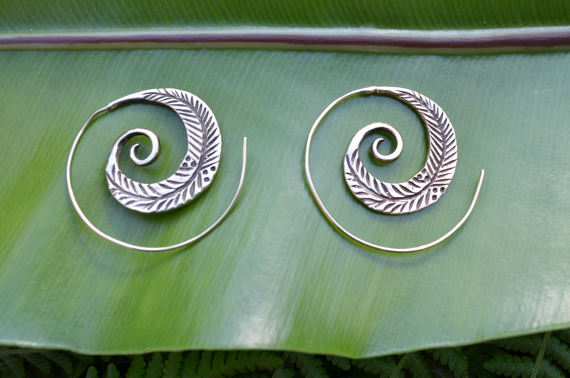 Feather Spiral Brass Earrings