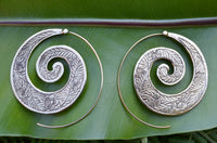 Hand Carved Large Spiral Earrings