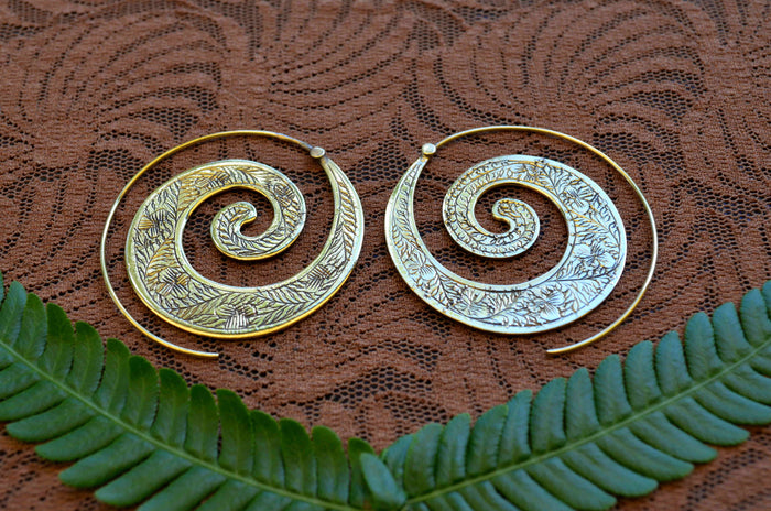 Hand Carved Large Spiral Earrings
