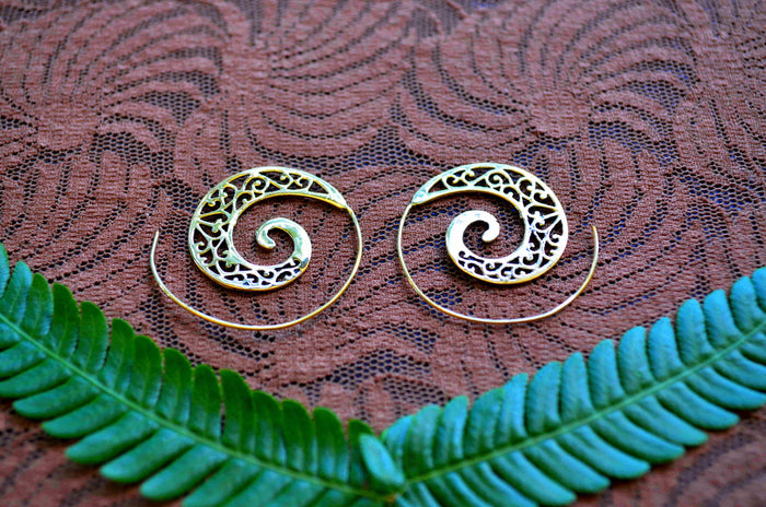 Spiral Wave - Brass Earrings