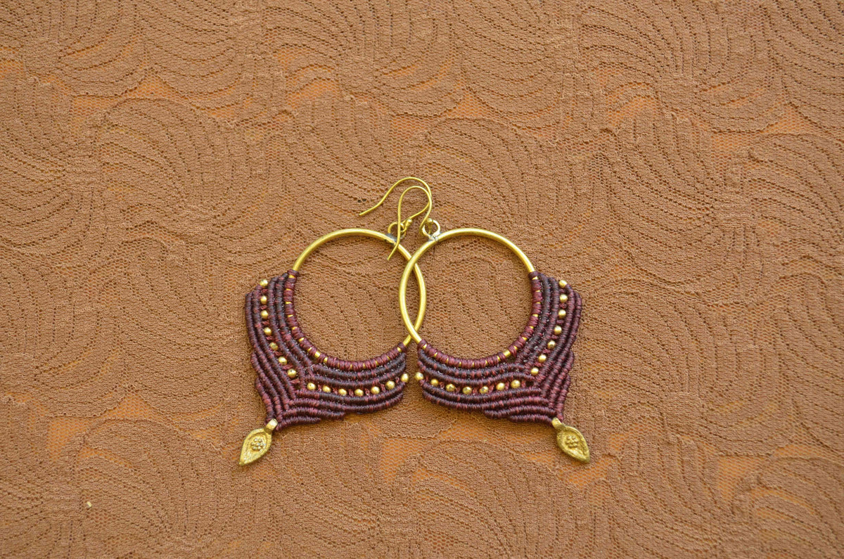 Macrame Earrings - Maroon