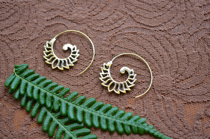 Spiral Lotus Brass Earrings