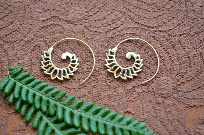 Spiral Lotus Brass Earrings