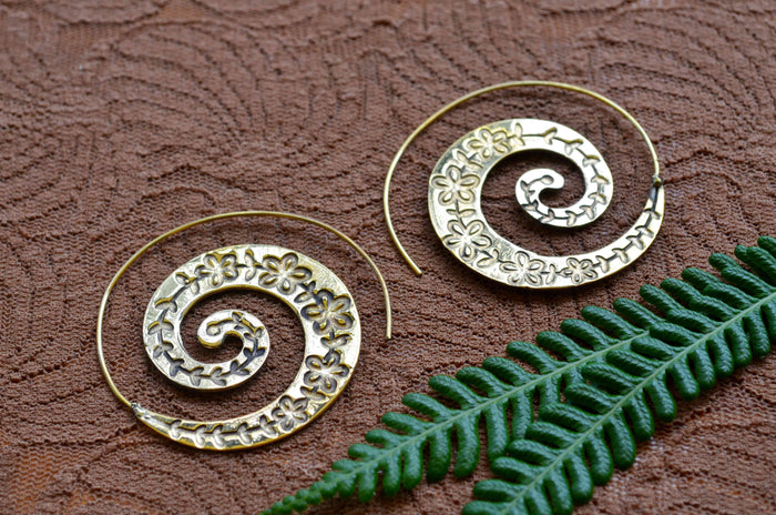 Hand Carved Large Spiral Earrings