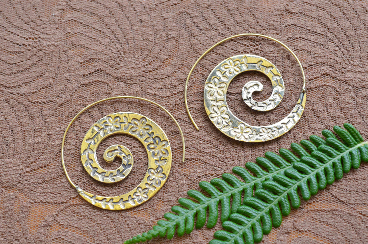 Hand Carved Large Spiral Earrings