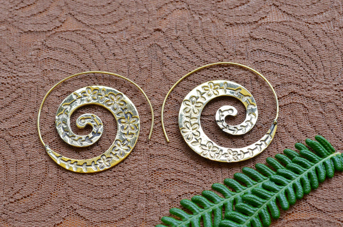 Hand Carved Large Spiral Earrings