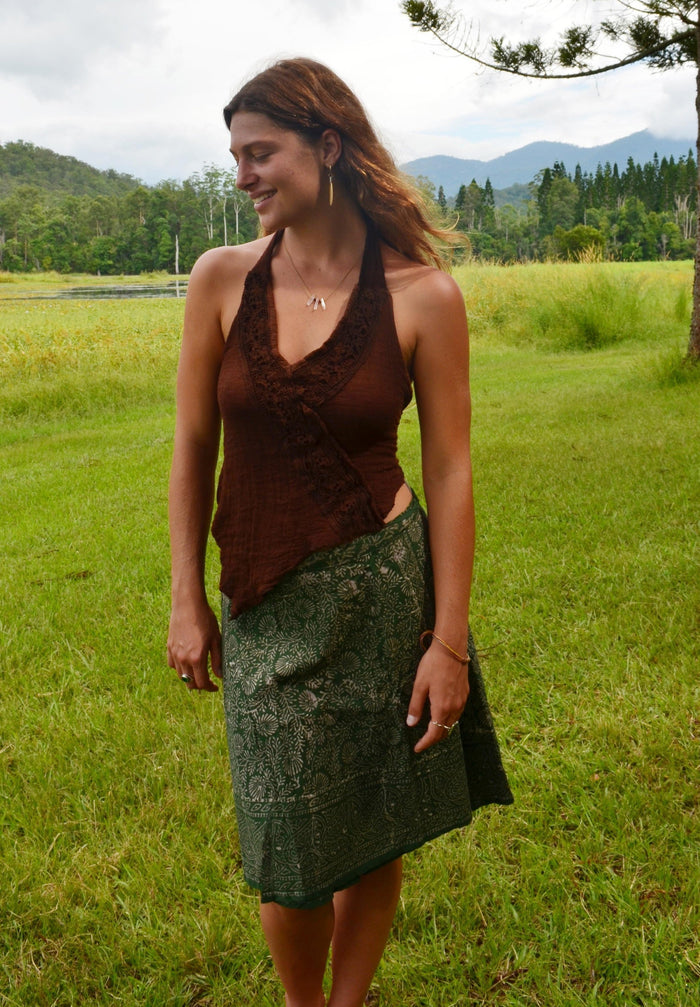 Hand Blocked Wrap Skirt Mid-Length