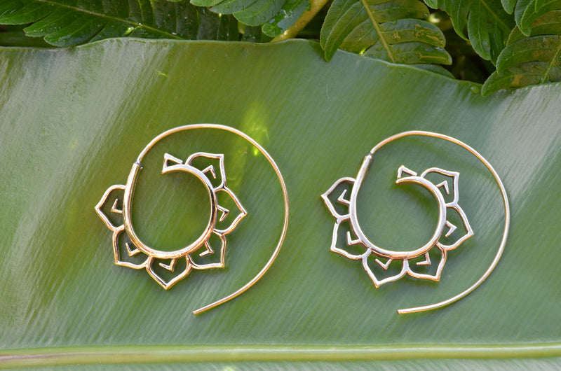 Lotus Spirals - Brass Earrings