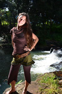 Wanderer Short Sleeved Top - Cowl Neck Hoodie