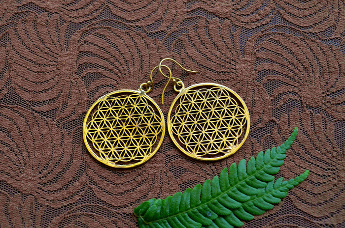 Large Flower of Life Brass Earrings