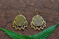 Flower of Life Lotus Brass Earrings