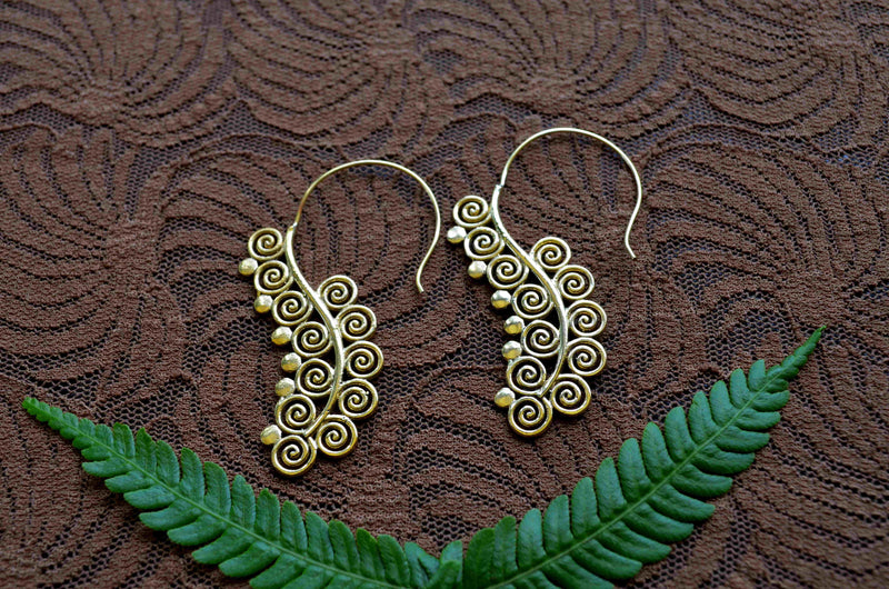 Brass Spiral Leaf Earrings