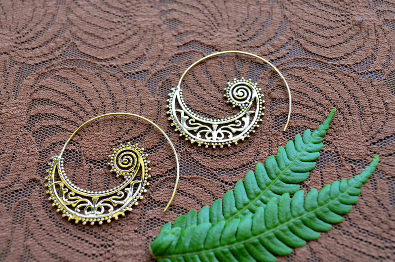 Spiral Filigree Brass Earrings