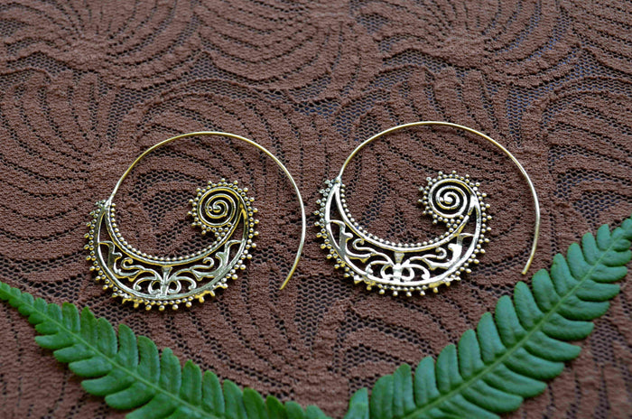 Spiral Filigree Brass Earrings