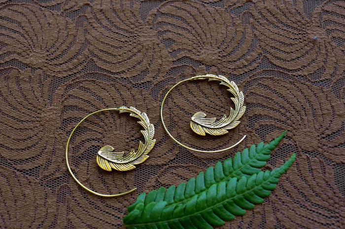 Feather Spiral Brass Earrings