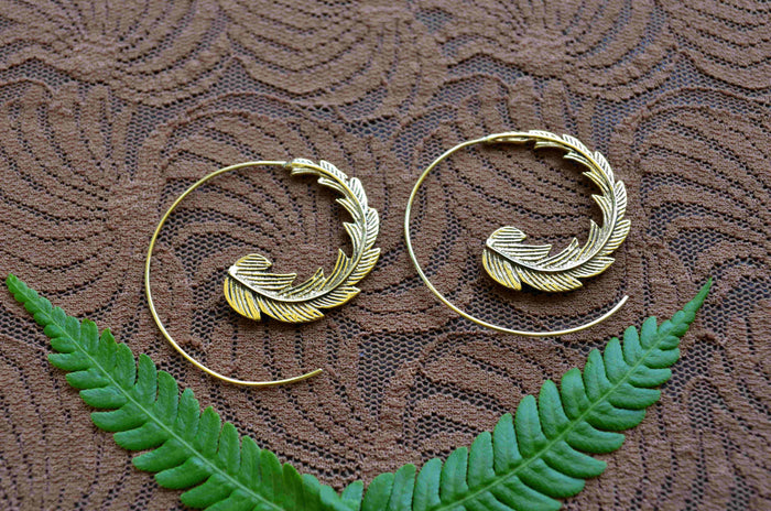 Feather Spiral Brass Earrings
