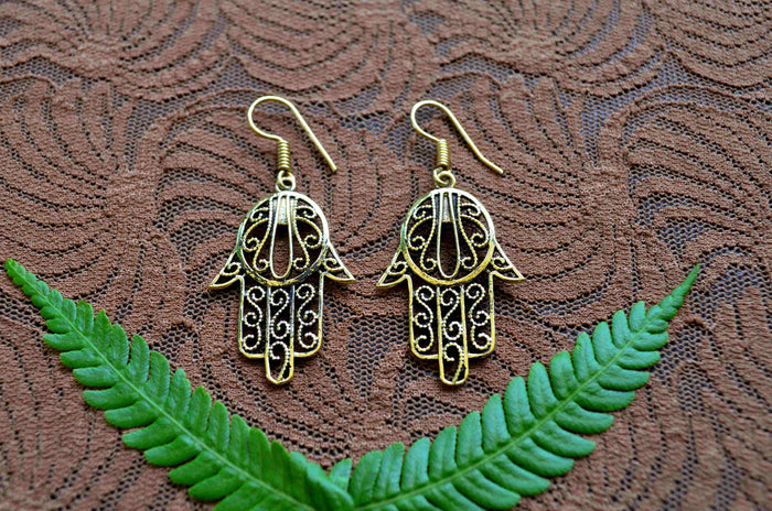 Hamsa Brass Earrings