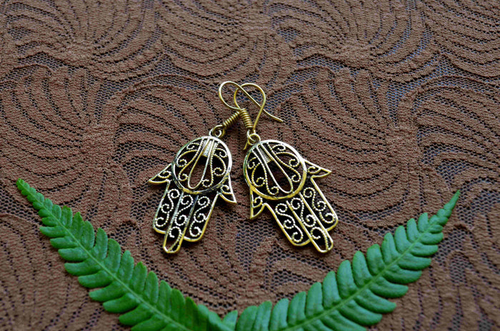Hamsa Brass Earrings